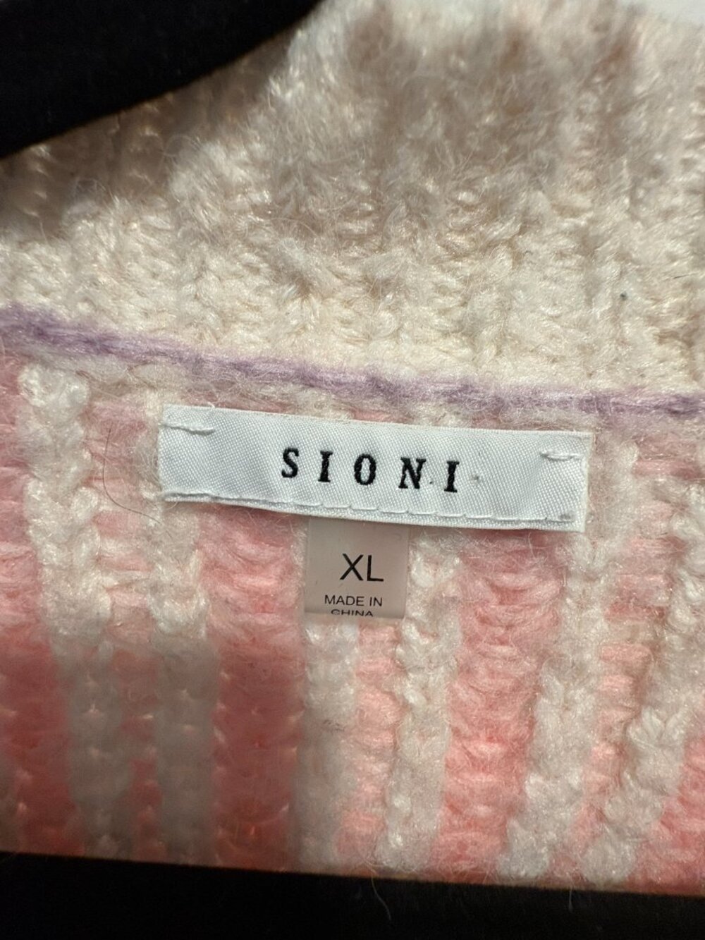 Sioni Pastel Rainbow Striped Ribbed Chunky Knit Cardigan Sweater XL - Picture 3 of 4